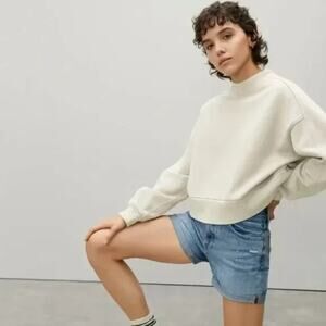 Everlane The Track Cropped Sweatshirt Med Cream Organic Cotton